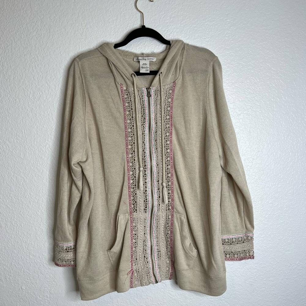 American Rag Boho Style Lace Zip Up Sweatshirt 2X